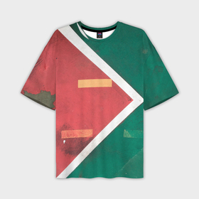 Мужская футболка OVERSIZE 3D с принтом Абстрактная красная и зелёная поверхность с линиями ,  |  | 