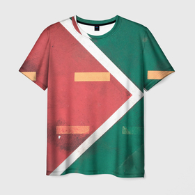 Мужская футболка 3D с принтом Абстрактная красная и зелёная поверхность с линиями , 100% полиэфир | прямой крой, круглый вырез горловины, длина до линии бедер | 
