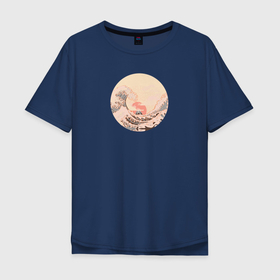 Мужская футболка хлопок Oversize с принтом Огромная волна в океане на рассвете в Екатеринбурге, 100% хлопок | свободный крой, круглый ворот, “спинка” длиннее передней части | 