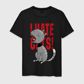 Мужская футболка хлопок с принтом Ненавижу кошек Шутка в Курске, 100% хлопок | прямой крой, круглый вырез горловины, длина до линии бедер, слегка спущенное плечо. | 