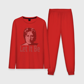 Мужская пижама хлопок (с лонгсливом) с принтом Портрет Джона Леннона и текст песни Let It Be ,  |  | 
