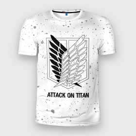 Мужская футболка 3D Slim с принтом Attack on Titan glitch на светлом фоне в Петрозаводске, 100% полиэстер с улучшенными характеристиками | приталенный силуэт, круглая горловина, широкие плечи, сужается к линии бедра | Тематика изображения на принте: 