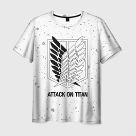 Мужская футболка 3D с принтом Attack on Titan glitch на светлом фоне в Петрозаводске, 100% полиэфир | прямой крой, круглый вырез горловины, длина до линии бедер | 