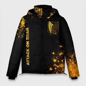 Мужская зимняя куртка 3D с принтом Attack on Titan   gold gradient: надпись, символ в Курске, верх — 100% полиэстер; подкладка — 100% полиэстер; утеплитель — 100% полиэстер | длина ниже бедра, свободный силуэт Оверсайз. Есть воротник-стойка, отстегивающийся капюшон и ветрозащитная планка. 

Боковые карманы с листочкой на кнопках и внутренний карман на молнии. | 