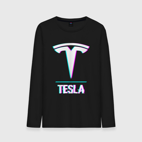 Мужской лонгслив хлопок с принтом Значок Tesla в стиле glitch в Екатеринбурге, 100% хлопок |  | 