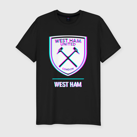 Мужская футболка хлопок Slim с принтом West Ham FC в стиле glitch в Кировске, 92% хлопок, 8% лайкра | приталенный силуэт, круглый вырез ворота, длина до линии бедра, короткий рукав | 
