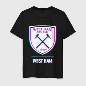 Мужская футболка хлопок с принтом West Ham FC в стиле glitch , 100% хлопок | прямой крой, круглый вырез горловины, длина до линии бедер, слегка спущенное плечо. | Тематика изображения на принте: 