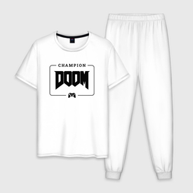 Мужская пижама хлопок с принтом Doom gaming champion: рамка с лого и джойстиком в Курске, 100% хлопок | брюки и футболка прямого кроя, без карманов, на брюках мягкая резинка на поясе и по низу штанин
 | 