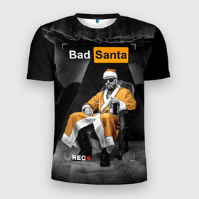 Мужская футболка 3D Slim с принтом Bad Santa REC в Екатеринбурге, 100% полиэстер с улучшенными характеристиками | приталенный силуэт, круглая горловина, широкие плечи, сужается к линии бедра | 