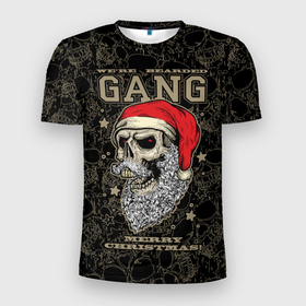 Мужская футболка 3D Slim с принтом We are bearded gang. Merry Christmas , 100% полиэстер с улучшенными характеристиками | приталенный силуэт, круглая горловина, широкие плечи, сужается к линии бедра | Тематика изображения на принте: 