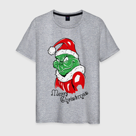 Мужская футболка хлопок с принтом Santa Claus Grinch   merry Christmas в Тюмени, 100% хлопок | прямой крой, круглый вырез горловины, длина до линии бедер, слегка спущенное плечо. | 