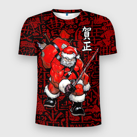 Мужская футболка 3D Slim с принтом Santa Claus  Samurai в Санкт-Петербурге, 100% полиэстер с улучшенными характеристиками | приталенный силуэт, круглая горловина, широкие плечи, сужается к линии бедра | Тематика изображения на принте: 