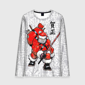 Мужской лонгслив 3D с принтом Santa Claus. Samurai with katana в Кировске, 100% полиэстер | длинные рукава, круглый вырез горловины, полуприлегающий силуэт | 