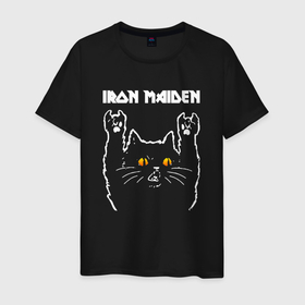 Мужская футболка хлопок с принтом Iron Maiden rock cat в Санкт-Петербурге, 100% хлопок | прямой крой, круглый вырез горловины, длина до линии бедер, слегка спущенное плечо. | 