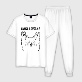 Мужская пижама хлопок с принтом Avril Lavigne   rock cat в Тюмени, 100% хлопок | брюки и футболка прямого кроя, без карманов, на брюках мягкая резинка на поясе и по низу штанин
 | 