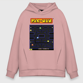 Мужское худи Oversize хлопок с принтом Pac Man на ZX Spectrum в Санкт-Петербурге, френч-терри — 70% хлопок, 30% полиэстер. Мягкий теплый начес внутри —100% хлопок | боковые карманы, эластичные манжеты и нижняя кромка, капюшон на магнитной кнопке | 