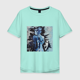 Мужская футболка хлопок Oversize с принтом Обнаженная в голубых тонах в Кировске, 100% хлопок | свободный крой, круглый ворот, “спинка” длиннее передней части | 