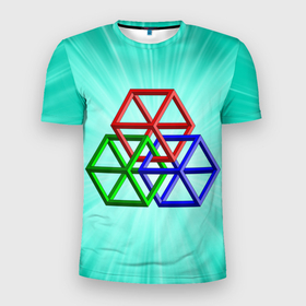 Мужская футболка 3D Slim с принтом Невозможная геометрия   оптическая иллюзия в Екатеринбурге, 100% полиэстер с улучшенными характеристиками | приталенный силуэт, круглая горловина, широкие плечи, сужается к линии бедра | 