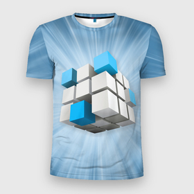Мужская футболка 3D Slim с принтом Трёхцветный кубик Рубика , 100% полиэстер с улучшенными характеристиками | приталенный силуэт, круглая горловина, широкие плечи, сужается к линии бедра | 