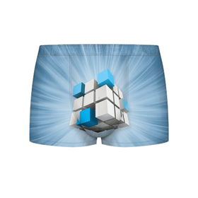 Мужские трусы 3D с принтом Трёхцветный кубик Рубика в Санкт-Петербурге, 50% хлопок, 50% полиэстер | классическая посадка, на поясе мягкая тканевая резинка | Тематика изображения на принте: 