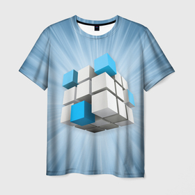 Мужская футболка 3D с принтом Трёхцветный кубик Рубика в Санкт-Петербурге, 100% полиэфир | прямой крой, круглый вырез горловины, длина до линии бедер | 