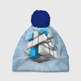 Шапка 3D c помпоном с принтом Трёхцветный кубик Рубика , 100% полиэстер | универсальный размер, печать по всей поверхности изделия | 