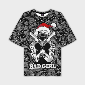 Мужская футболка OVERSIZE 3D с принтом Bad girl with guns in a bandana в Кировске,  |  | Тематика изображения на принте: 