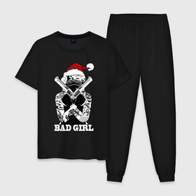 Мужская пижама хлопок с принтом Bad girl with guns в Новосибирске, 100% хлопок | брюки и футболка прямого кроя, без карманов, на брюках мягкая резинка на поясе и по низу штанин
 | 