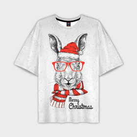 Мужская футболка OVERSIZE 3D с принтом Santa Rabbit. Merry Christmas в Белгороде,  |  | 