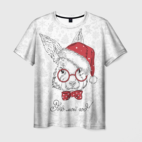 Мужская футболка 3D с принтом Это мой год Кролик в шапке Деда Мороза в Белгороде, 100% полиэфир | прямой крой, круглый вырез горловины, длина до линии бедер | Тематика изображения на принте: 