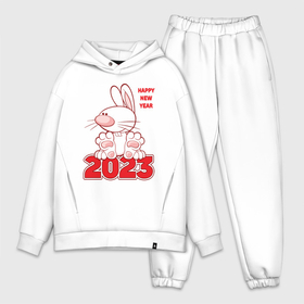 Мужской костюм хлопок OVERSIZE с принтом Happy New Year, 2023, кролик сидит на цифрах ,  |  | 