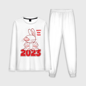 Мужская пижама хлопок (с лонгсливом) с принтом Happy New Year, 2023, кролик сидит на цифрах в Белгороде,  |  | 