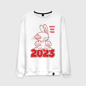 Мужской свитшот хлопок с принтом Happy New Year, 2023, кролик сидит на цифрах в Санкт-Петербурге, 100% хлопок |  | Тематика изображения на принте: 