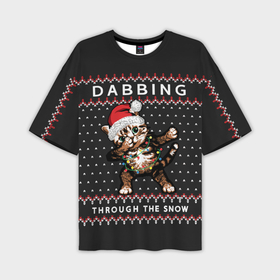 Мужская футболка OVERSIZE 3D с принтом Dabbing, through the snow, cat в Тюмени,  |  | 