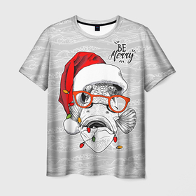 Мужская футболка 3D с принтом Be merry, fish with red glasses в Белгороде, 100% полиэфир | прямой крой, круглый вырез горловины, длина до линии бедер | 