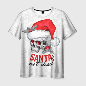 Мужская футболка 3D с принтом Santa is not dead, skull in red hat в Санкт-Петербурге, 100% полиэфир | прямой крой, круглый вырез горловины, длина до линии бедер | Тематика изображения на принте: 