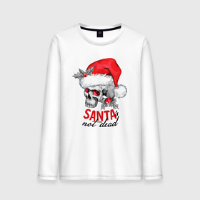 Мужской лонгслив хлопок с принтом Santa is not dead, skull in red hat, holly в Белгороде, 100% хлопок |  | Тематика изображения на принте: 