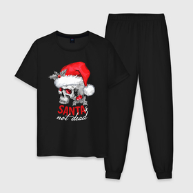 Мужская пижама хлопок с принтом Santa is not dead в Новосибирске, 100% хлопок | брюки и футболка прямого кроя, без карманов, на брюках мягкая резинка на поясе и по низу штанин
 | Тематика изображения на принте: 