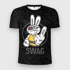 Мужская футболка 3D Slim с принтом SWAG, bad rabbit, merry Christmas в Белгороде, 100% полиэстер с улучшенными характеристиками | приталенный силуэт, круглая горловина, широкие плечи, сужается к линии бедра | 