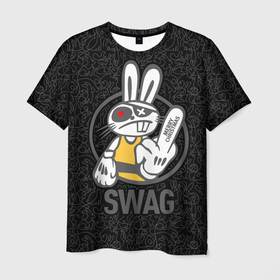 Мужская футболка 3D с принтом SWAG, bad rabbit, merry Christmas в Новосибирске, 100% полиэфир | прямой крой, круглый вырез горловины, длина до линии бедер | Тематика изображения на принте: 