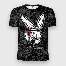 Мужская футболка 3D Slim с принтом Playboy Skull   Rabbit 2023 в Белгороде, 100% полиэстер с улучшенными характеристиками | приталенный силуэт, круглая горловина, широкие плечи, сужается к линии бедра | 