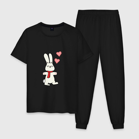Мужская пижама хлопок с принтом Кролик с сердечками в Петрозаводске, 100% хлопок | брюки и футболка прямого кроя, без карманов, на брюках мягкая резинка на поясе и по низу штанин
 | 