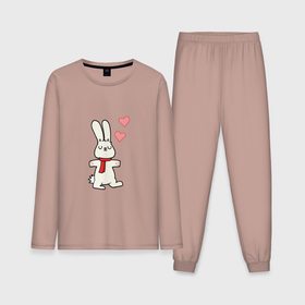 Мужская пижама хлопок (с лонгсливом) с принтом Кролик с сердечками в Санкт-Петербурге,  |  | 