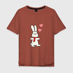 Мужская футболка хлопок Oversize с принтом Кролик с сердечками в Петрозаводске, 100% хлопок | свободный крой, круглый ворот, “спинка” длиннее передней части | 