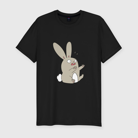 Мужская футболка хлопок Slim с принтом Испуганный кролик в Новосибирске, 92% хлопок, 8% лайкра | приталенный силуэт, круглый вырез ворота, длина до линии бедра, короткий рукав | Тематика изображения на принте: 