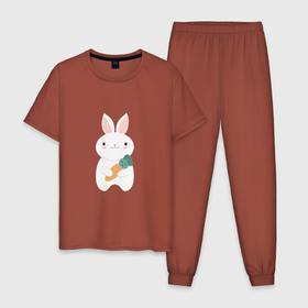 Мужская пижама хлопок с принтом Carrot rabbit в Тюмени, 100% хлопок | брюки и футболка прямого кроя, без карманов, на брюках мягкая резинка на поясе и по низу штанин
 | 