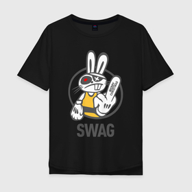 Мужская футболка хлопок Oversize с принтом SWAG Bad rabbit   Merry Christmas в Новосибирске, 100% хлопок | свободный крой, круглый ворот, “спинка” длиннее передней части | Тематика изображения на принте: 