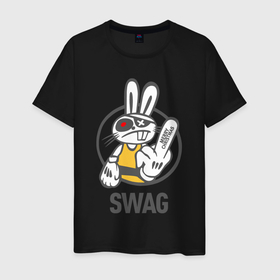 Мужская футболка хлопок с принтом SWAG Bad rabbit   Merry Christmas в Новосибирске, 100% хлопок | прямой крой, круглый вырез горловины, длина до линии бедер, слегка спущенное плечо. | 