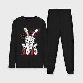 Мужская пижама хлопок (с лонгсливом) с принтом С Новым годом Злой кролик 2023 ,  |  | 