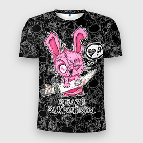 Мужская футболка 3D Slim с принтом Кролик зомби   следуй за кроликом в Санкт-Петербурге, 100% полиэстер с улучшенными характеристиками | приталенный силуэт, круглая горловина, широкие плечи, сужается к линии бедра | 